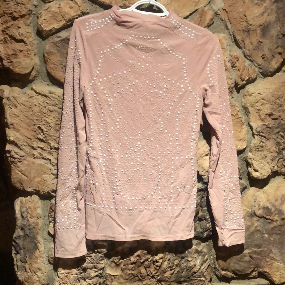 Rhinestones jeweled - Semi sheer nude sparkle studs blouse XL